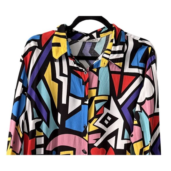 Big Dart Pop Art Print Womens 90s Vintage Button-Up Blouse UK 22 US 18/20 - Picture 2 of 6